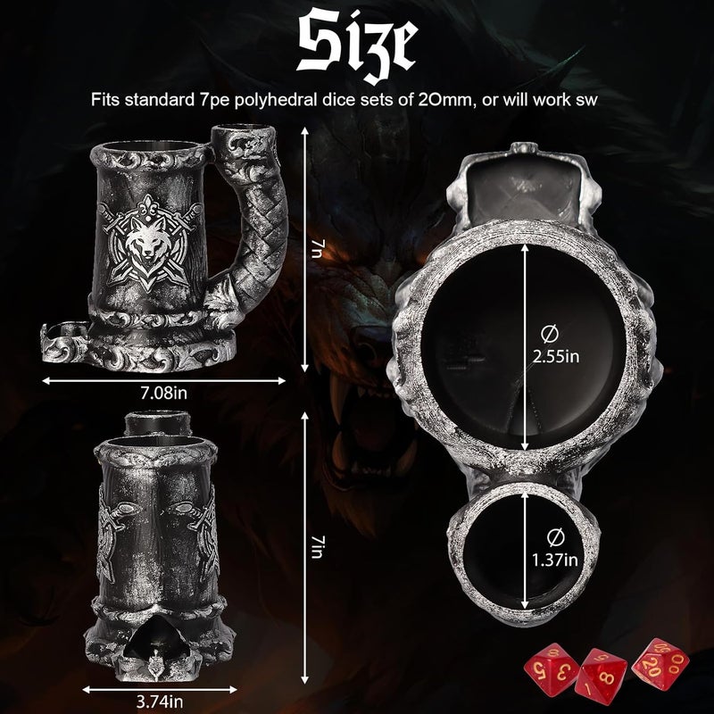 Luazuri Store Mug Dice Tower - Dice Rolling Tower,(7PCS D20 Dice Set Included) for DND Gift and Dungeons and Dragon, Tabletop Games, Drink Holder, Tavern Style Board Game Roller (Black) - Image 4
